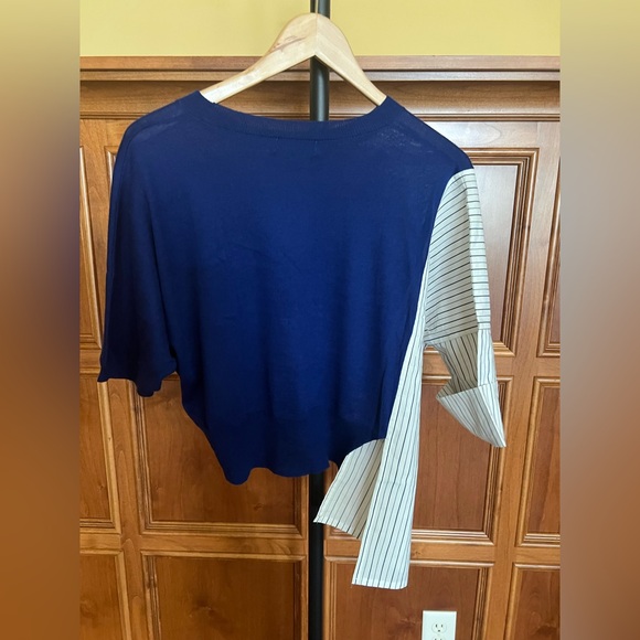 Yohji Yamamoto Sweater Asymmetric Striped Blue and Off White Size S - Picture 3 of 14